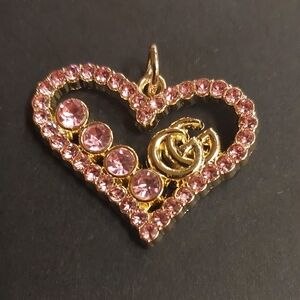 GG Logo Gold and Pink Heart Pendant Charm